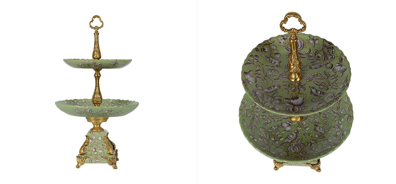 Блюдо зеленое с орнаментом два яруса Green - фото