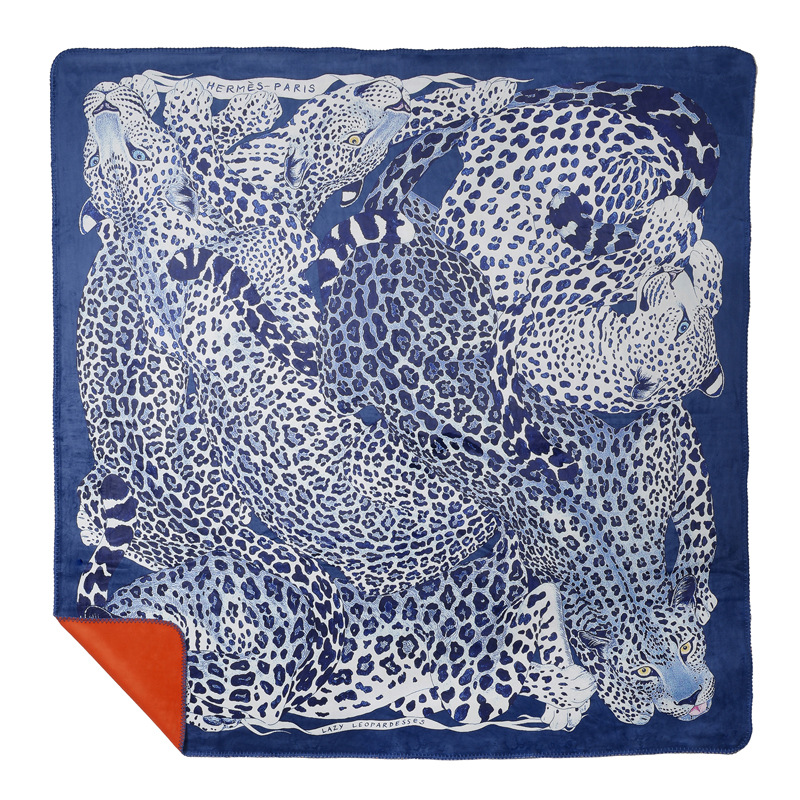 Плед Hermes Leopards Blue Синий Оранжевый Плед Hermes Leopards Blue Синий Оранжевый в Орле | Loft Concept