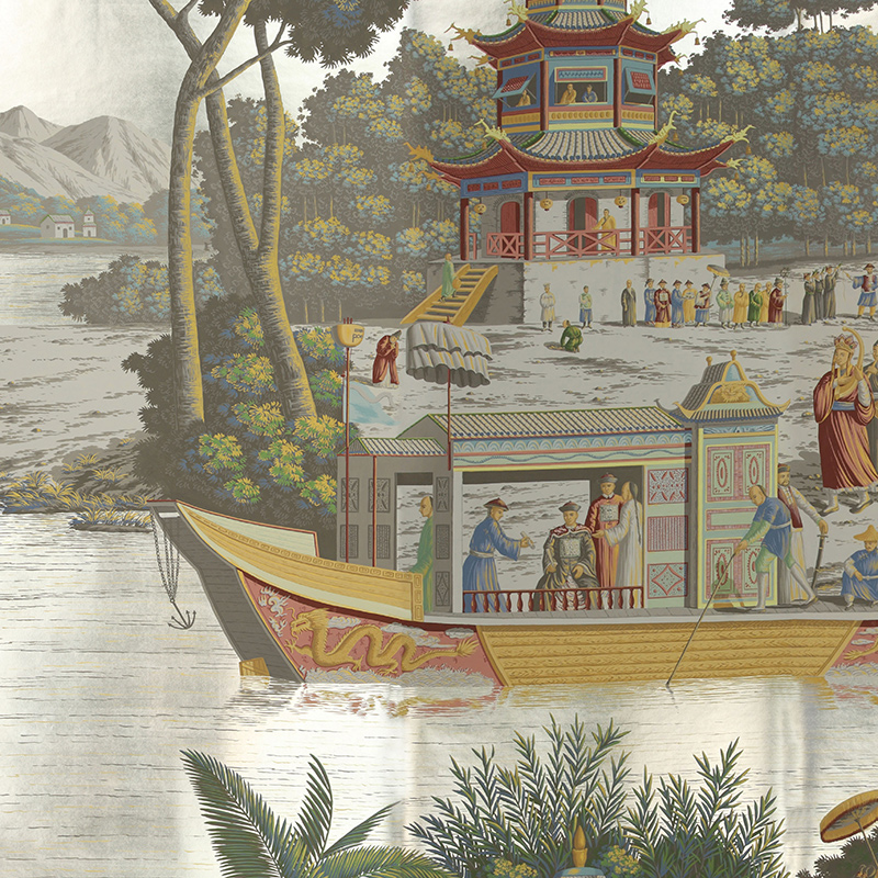 Обои ручная роспись Procession Chinoise Special Colourway on White Metal gilded paper  в Орле | Loft Concept 