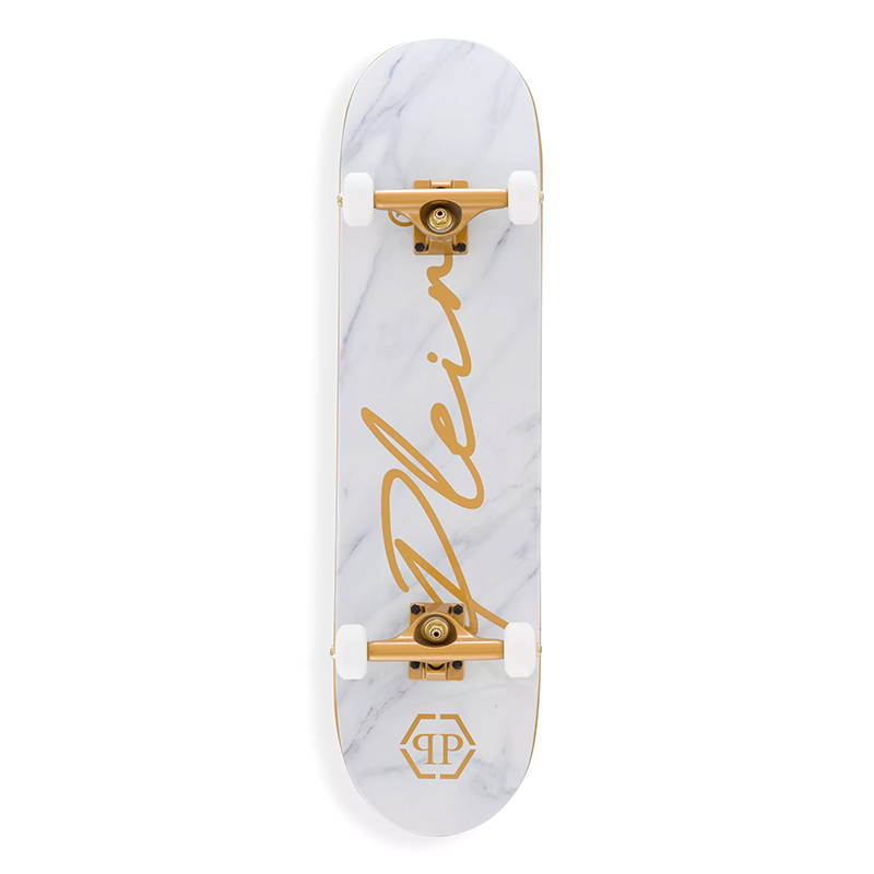 Арт-объект скейтборд Philipp Plein Skateboard Shock Белый Золотой Серый в Орле | Loft Concept 