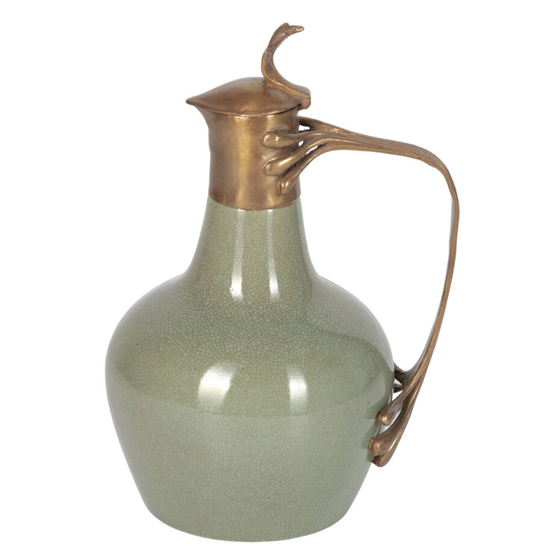 Кувшин зеленого цвета из фарфора с бронзовой крышкой и изогнутой ручкой Eden Garden porcelain and bronze Зеленый Бронза Кувшин зеленого цвета из фарфора с бронзовой крышкой и изогнутой ручкой Eden Garden porcelain and bronze Зеленый Бронза в Орле | Loft Concept