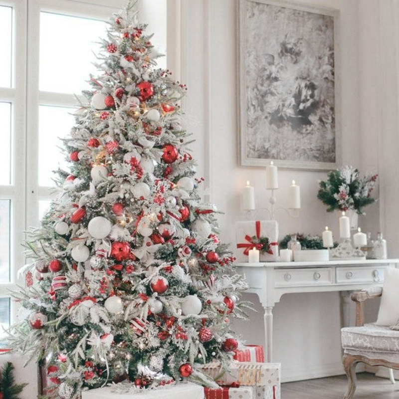 Дизайнерская Елка с Новогодним Декором Снежные Ягоды Christmas tree Snow Berries Красный Белый Зеленый в Орле | Loft Concept 