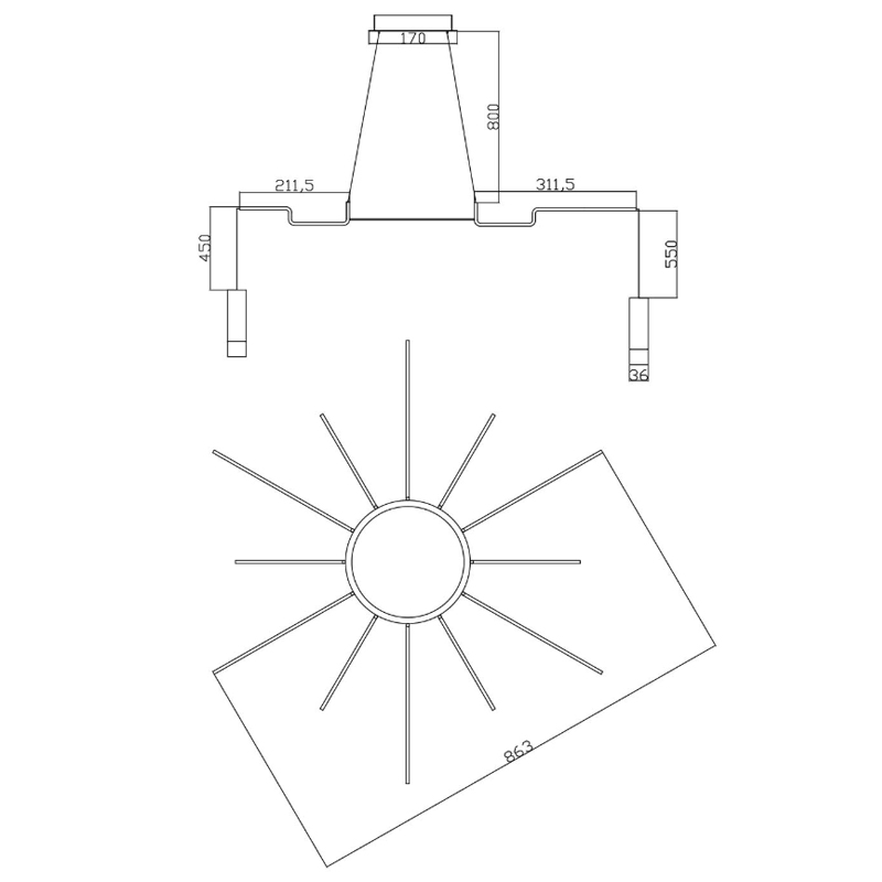 Wireflow LED Black Suspension lam 12 патронов в Орле