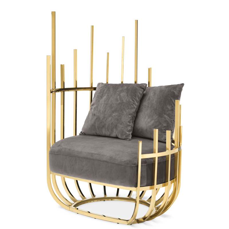 Кресло Eichholtz Chair Santorini Left Серый Глянцевое золото Кресло Eichholtz Chair Santorini Left Серый Глянцевое золото в Орле | Loft Concept