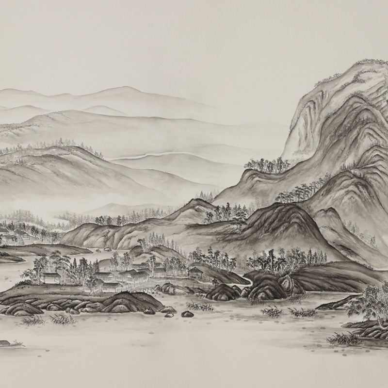 Обои ручная роспись A Thousand Li of Rivers and Mountains Special Colourway on Bleached White dyed silk Обои ручная роспись A Thousand Li of Rivers and Mountains Special Colourway on Bleached White dyed silk в Орле | Loft Concept