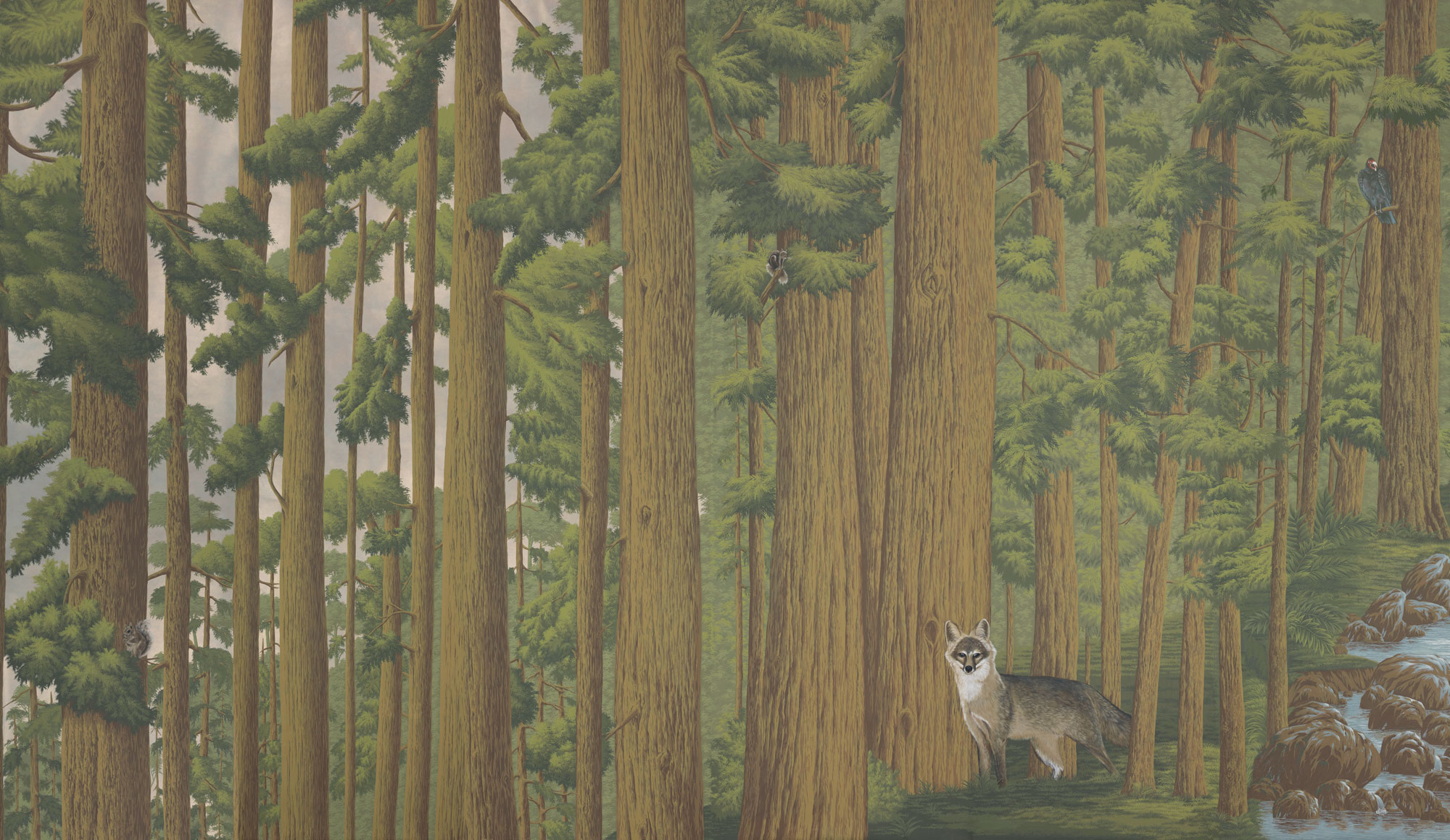 Обои ручная роспись Redwoods Roberts on Brushed Gold gilded paper Обои ручная роспись Redwoods Roberts on Brushed Gold gilded paper - постер Loft-Concept в Орле