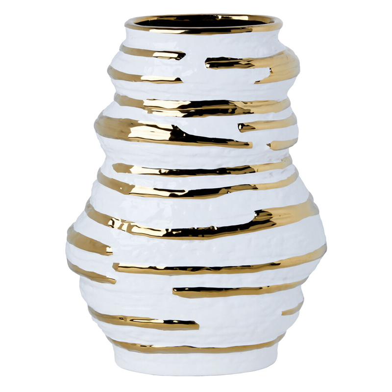 Ваза белая с рельефной поверхностью и золотыми полосами Vase Beehive Белый Золотой Ваза белая с рельефной поверхностью и золотыми полосами Vase Beehive Белый Золотой в Орле | Loft Concept