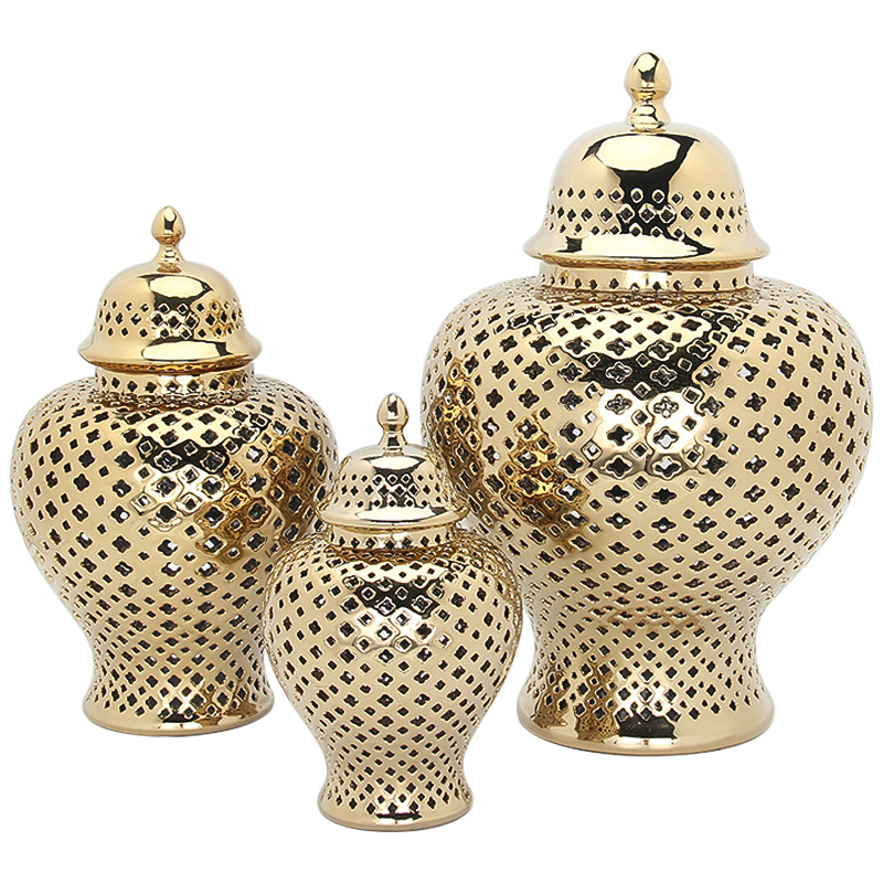 Ваза с крышкой Gold Ceramic Carving Vase Глянцевое золото Ваза с крышкой Gold Ceramic Carving Vase Глянцевое золото в Орле | Loft Concept