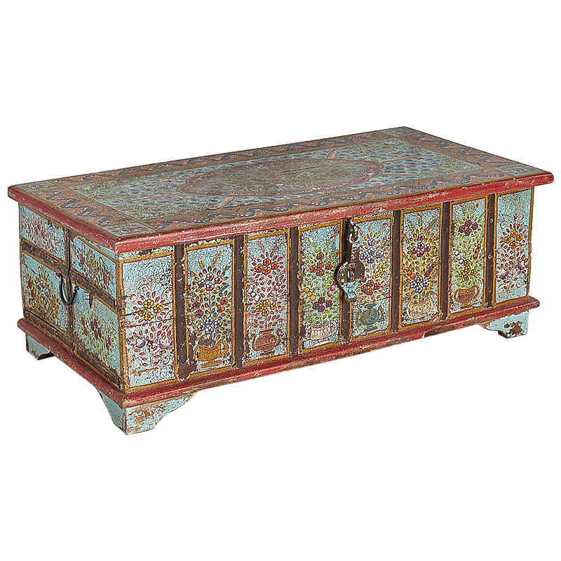 Сундук ручная роспись Pran Antique Indian Painted Chest Мульти Бирюзовый Красный в Орле | Loft Concept 