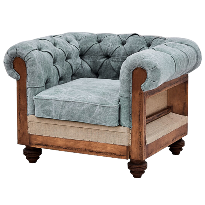 Кресло Deconstructed Chesterfield Armchair Gray Blue Серо-голубой Коричневый Бежево-серый в Орле | Loft Concept 