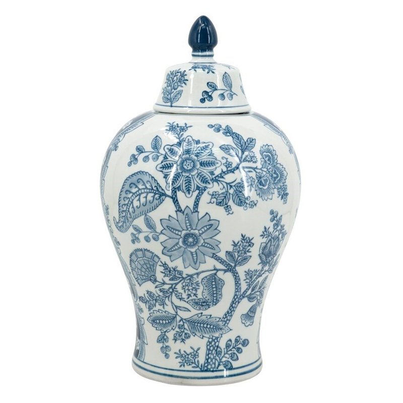 Ваза с крышкой и голубым цветочным рисунком 37 см Blue & White Ornament Белый Голубой Ваза с крышкой и голубым цветочным рисунком 37 см Blue & White Ornament Белый Голубой в Орле | Loft Concept