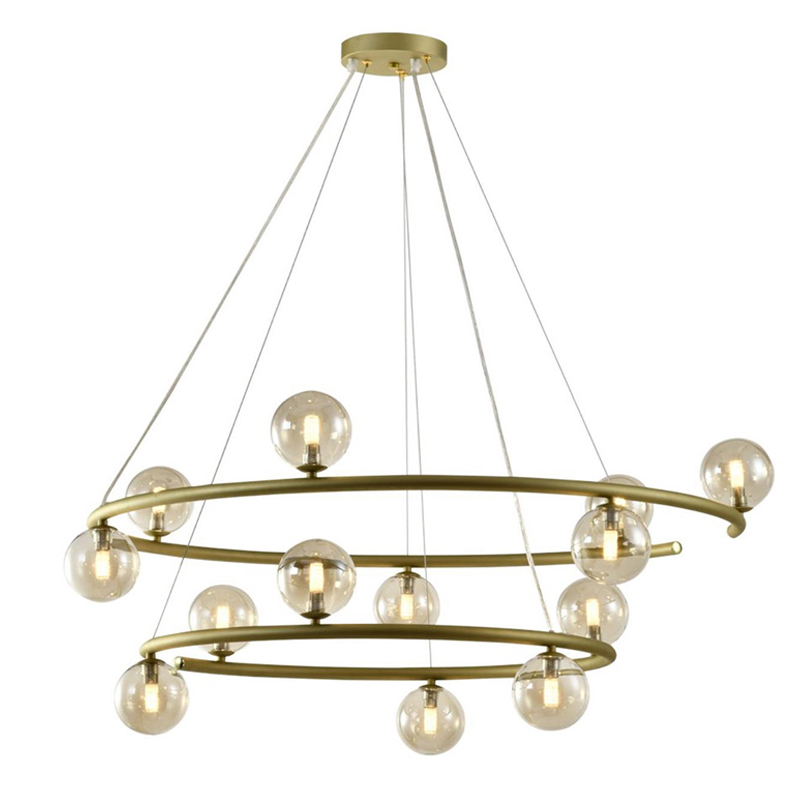 Большая люстра с двумя ярусами Bubble Glass Gold Золотой Янтарный Большая люстра с двумя ярусами Bubble Glass Gold Золотой Янтарный в Орле | Loft Concept