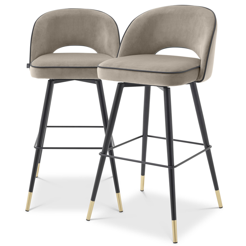 Комплект барных стульев Eichholtz Bar Stool Cliff set of 2 greige Черный Латунь Бежево-серый в Орле | Loft Concept 