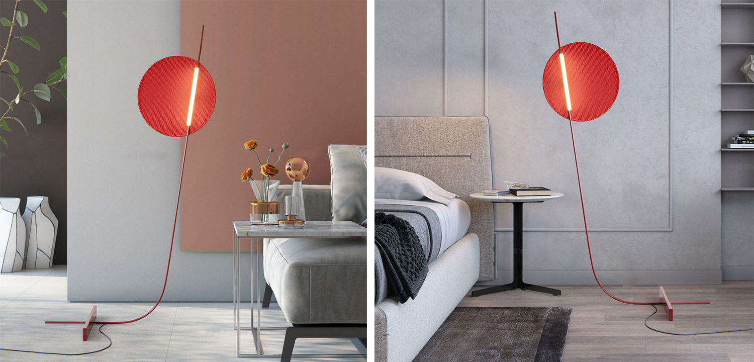 Красный Дизайнерский Торшер Модерн середины ХХ века Red Circle Floor Standing Light - фото