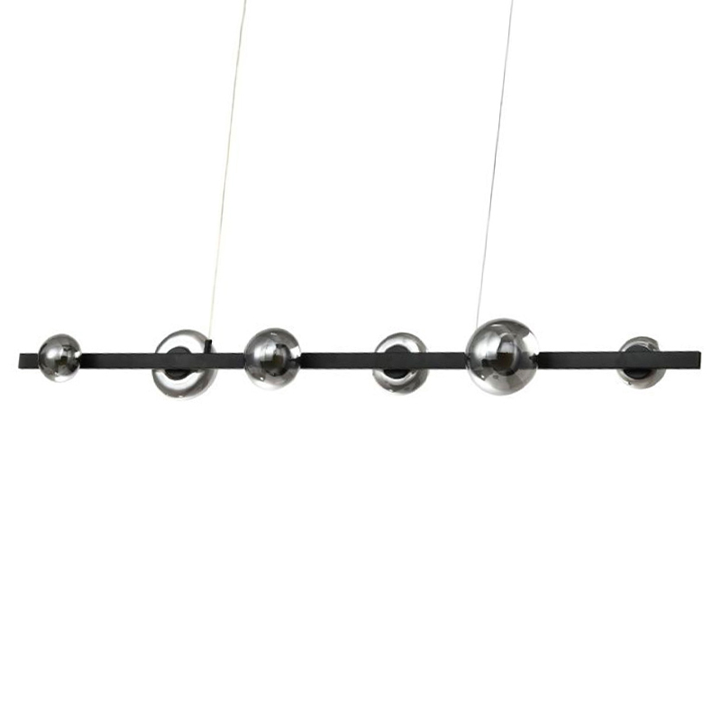 Люстра светодиодная линейная с 6-ю круглыми серыми плафонами Iona Chandelier Black  Черный Серый в Орле | Loft Concept 