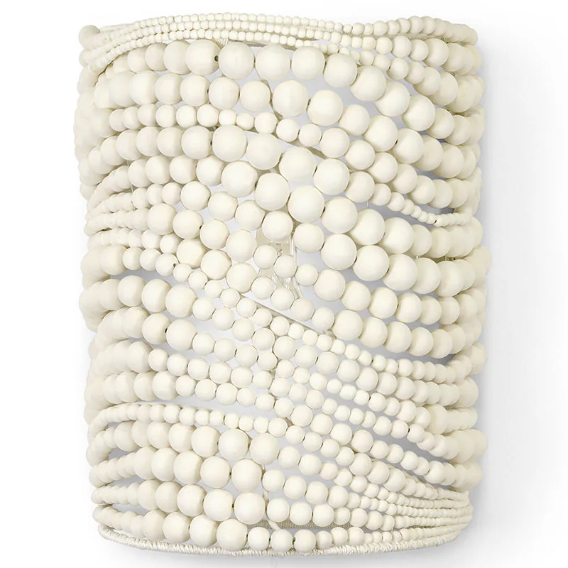 Настенный бра декорированный деревянными белыми круглыми бусинами White Wooden Beads Wall Lamp Белый Настенный бра декорированный деревянными белыми круглыми бусинами White Wooden Beads Wall Lamp Белый в Орле | Loft Concept