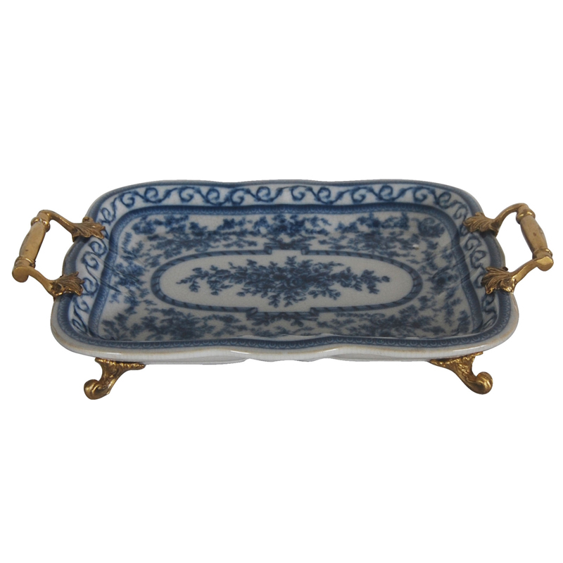 Поднос Blue and Bronze Handles Белый Синий Бронза в Орле | Loft Concept 