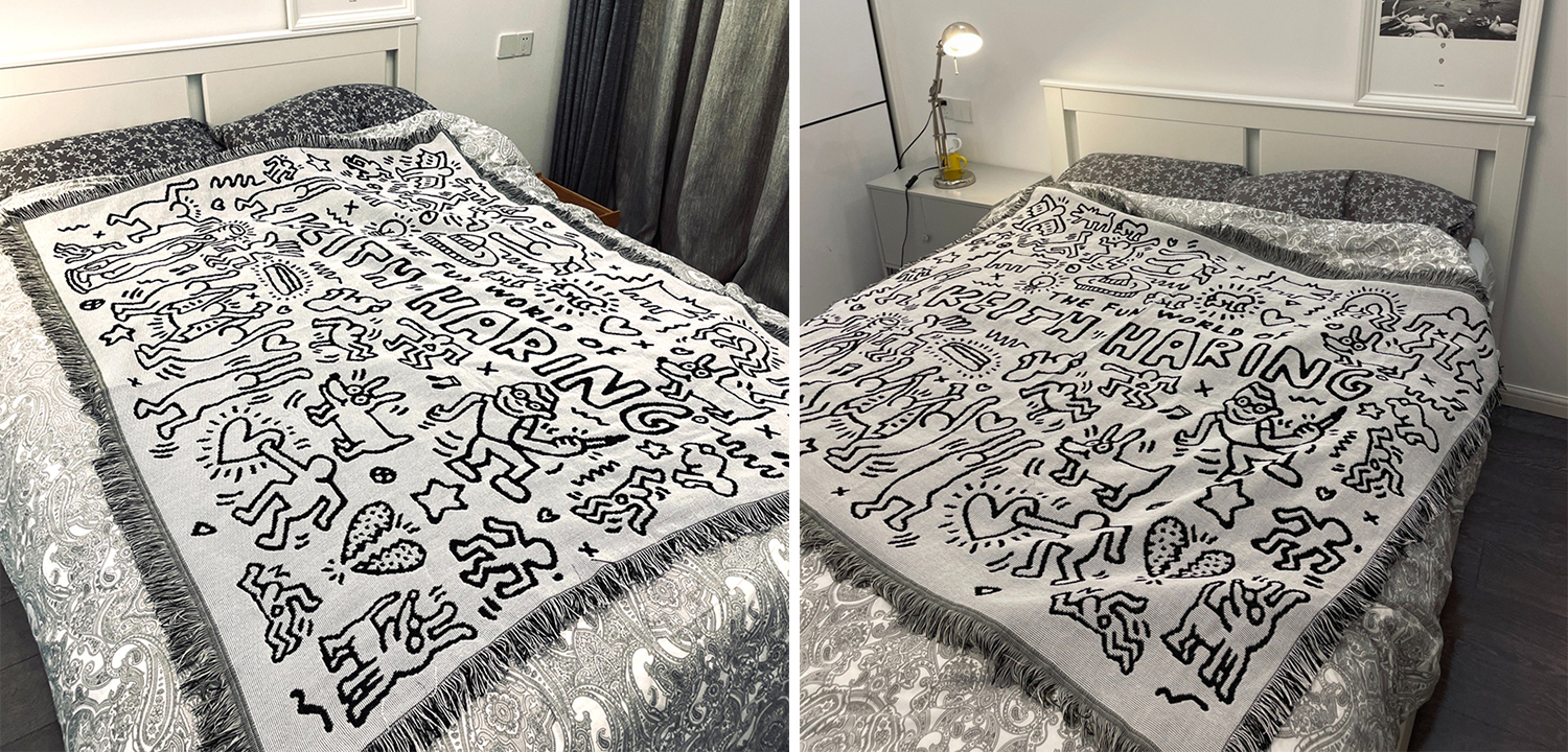 Покрывало граффити черно-белое Кит Харинг Keith Haring Bed Сover - фото №1