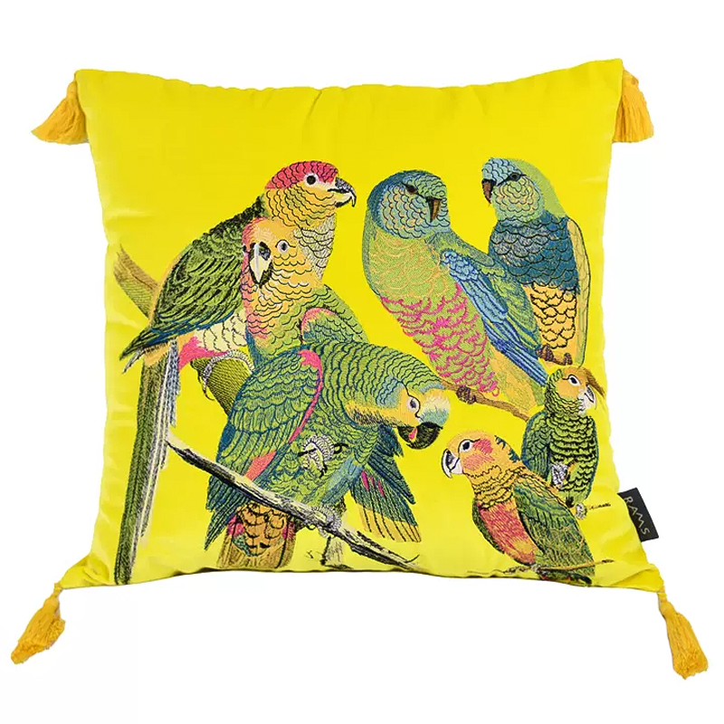 Декоративная подушка с вышивкой Embroidery Parrots Pillow Yellow Желтый Мульти Декоративная подушка с вышивкой Embroidery Parrots Pillow Yellow Желтый Мульти в Орле | Loft Concept