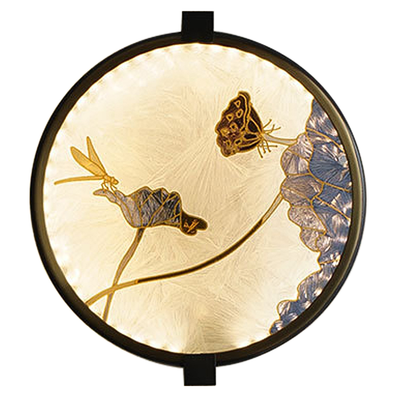 Настенный светильник Lotus Flowers and Dragonfly Round Wall Lamp Черный Латунь Бежевый Серый Настенный светильник Lotus Flowers and Dragonfly Round Wall Lamp Черный Латунь Бежевый Серый в Орле | Loft Concept