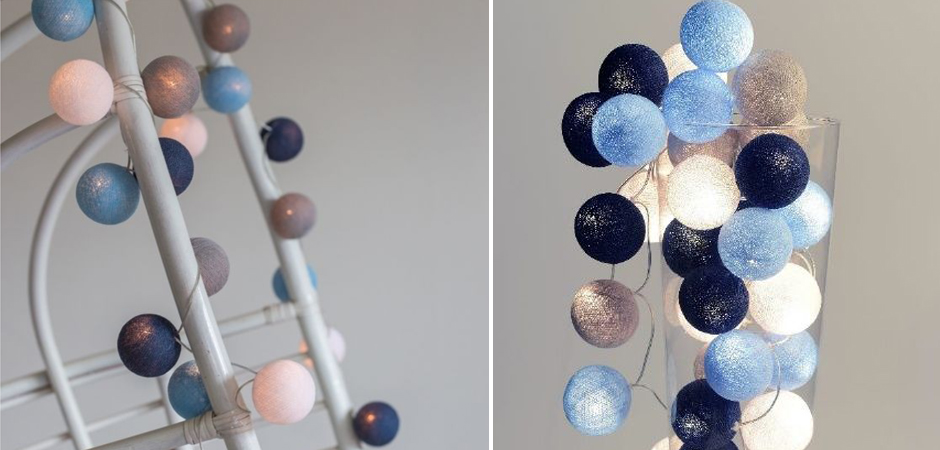 Гирлянда хлопковые фонарики Сotton Ball Sailor Blue - Loft-Concept в Орле