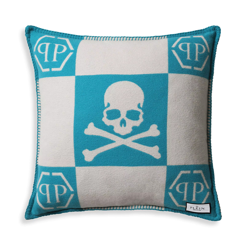 Подушка Philipp Plein Cushion Cashmere Skull 45 x 45 Голубой Белый в Орле | Loft Concept 