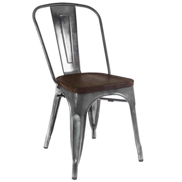 Кухонный стул Tolix Chair Wood Zinc Серебряный Коричневый в Орле | Loft Concept 
