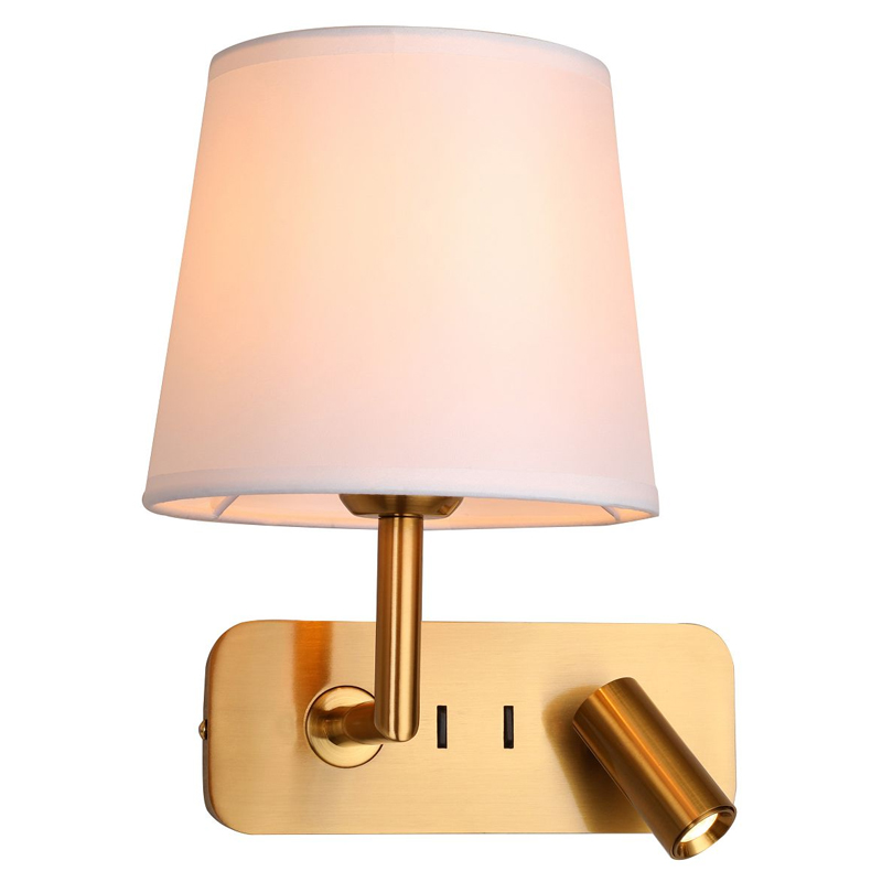 Бра с абажуром Trumpet Lamp Brass 2 лампы Латунь Белый Бежевый Бра с абажуром Trumpet Lamp Brass 2 лампы Латунь Белый Бежевый в Орле | Loft Concept