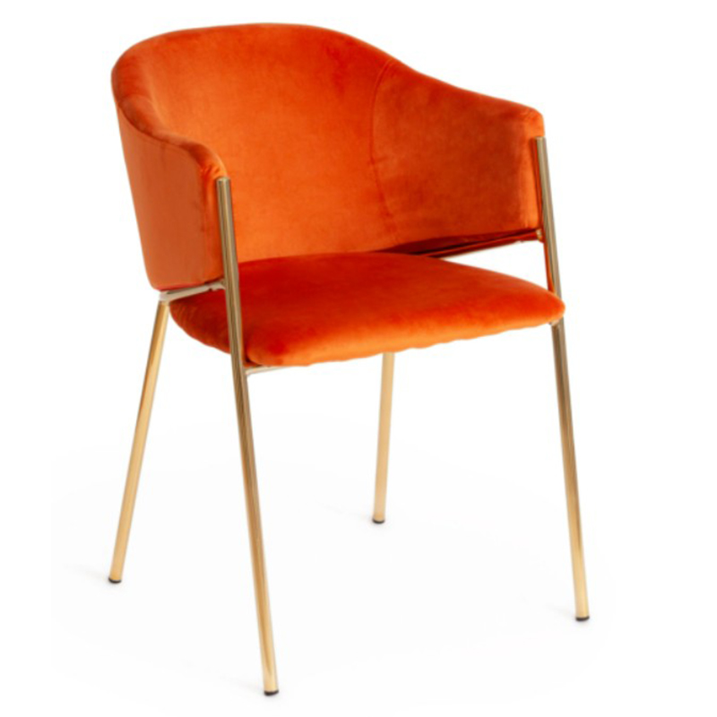 Стул Faisal Orange Velvet Chair Оранжевый Глянцевое золото Стул Faisal Orange Velvet Chair Оранжевый Глянцевое золото в Орле | Loft Concept