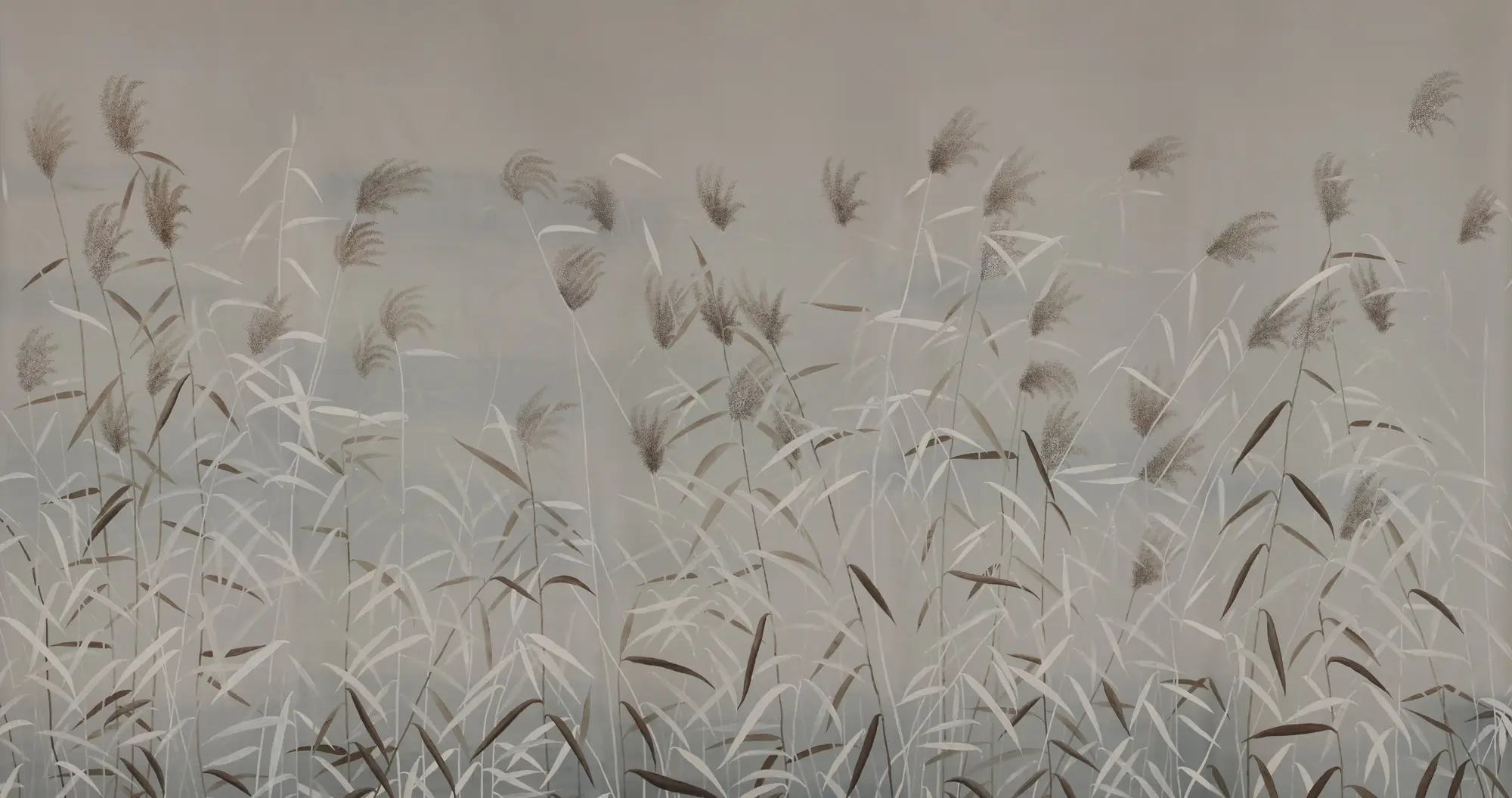 Обои ручная роспись Wild Grasses Special Colourway on Pale Grey dyed silk Обои ручная роспись Wild Grasses Special Colourway on Pale Grey dyed silk - постер Loft-Concept в Орле