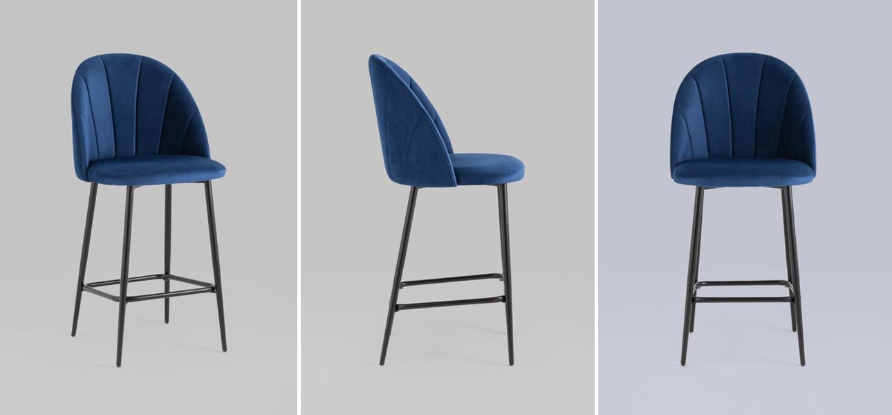 Барный Стул Balsari S Chair Синий Велюр - фото