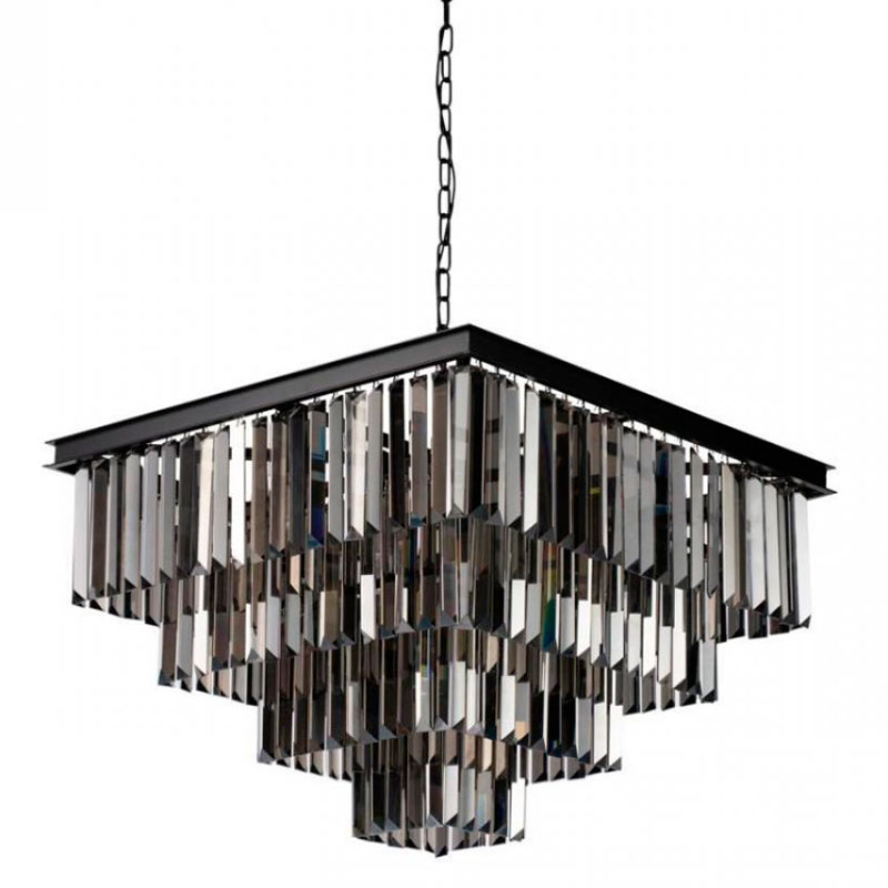 Квадратная Люстра RH 1920s Odeon Black iron Four layers Серое Стекло 60х60 Черный Серый Квадратная Люстра RH 1920s Odeon Black iron Four layers Серое Стекло 60х60 Черный Серый в Орле | Loft Concept