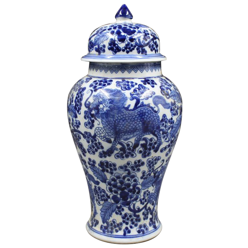 Ваза с крышкой Ceramic Oriental Blue Ornament Dragon Vase Белый Синий Ваза с крышкой Ceramic Oriental Blue Ornament Dragon Vase Белый Синий в Орле | Loft Concept