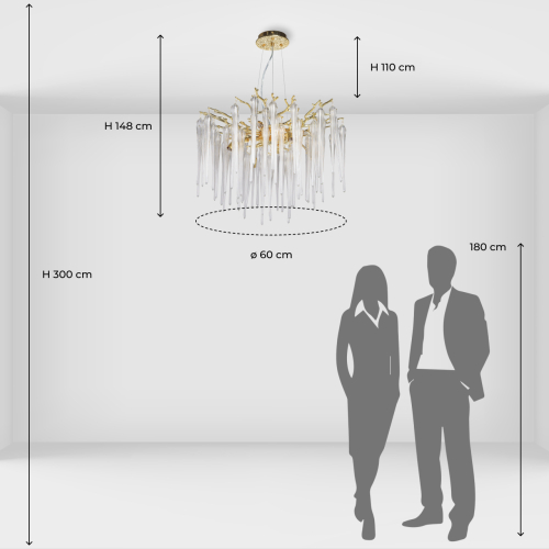 Люстра золотого цвета с декоративными ветками и длинными прозрачными стеклянными подвесами в форме сосулек Droplet Chandelier в Орле