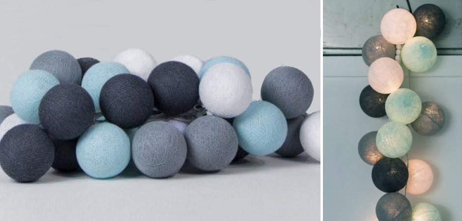 Гирлянда хлопковые фонарики Сotton Ball Aqua-Grey - Loft-Concept в Орле
