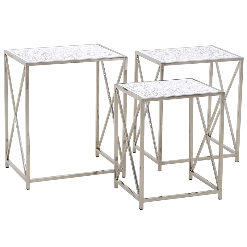 Комплект из 3-х приставных столов Hadiya Side Tables Хром Белый Комплект из 3-х приставных столов Hadiya Side Tables Хром Белый в Орле | Loft Concept