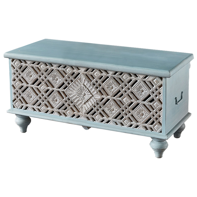 Сундук резной Vimal Carved Wood Chest Голубой Белый Сундук резной Vimal Carved Wood Chest Голубой Белый в Орле | Loft Concept
