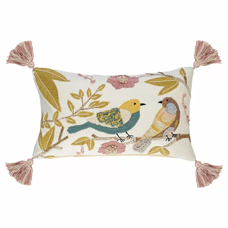 Чехол на подушку с кисточками и вышивкой птиц Ethnic mix Birds Rect Мульти Чехол на подушку с кисточками и вышивкой птиц Ethnic mix Birds Rect Мульти в Орле | Loft Concept