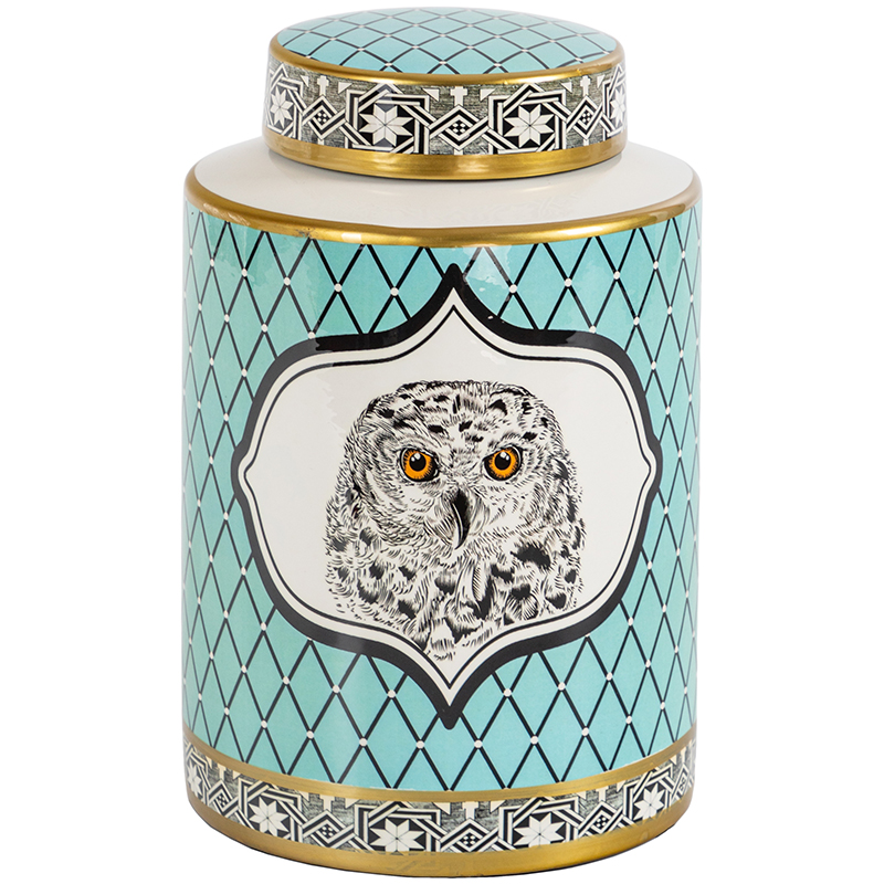 Ваза с крышкой Owl Collection Turquoise Vase Бирюзовый Черно-белый Золотой Ваза с крышкой Owl Collection Turquoise Vase Бирюзовый Черно-белый Золотой в Орле | Loft Concept