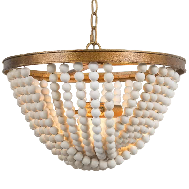 Люстра с подвесками в виде круглых деревянных белых бусин White Wooden Beads Chandelier Бронза Белый в Орле | Loft Concept 