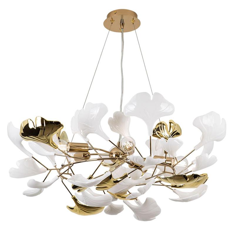 Люстра Wintery flover Gold с Белыми декоративными плафонами Золотой Белый Люстра Wintery flover Gold с Белыми декоративными плафонами Золотой Белый в Орле | Loft Concept