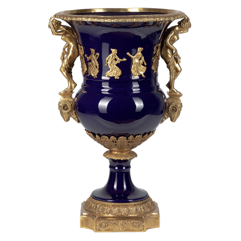 Ваза темно-синего цвета из фарфора с бронзовыми ручками в виде фигур Eden Garden porcelain and bronze Темно-синий Бронза Ваза темно-синего цвета из фарфора с бронзовыми ручками в виде фигур Eden Garden porcelain and bronze Темно-синий Бронза в Орле | Loft Concept