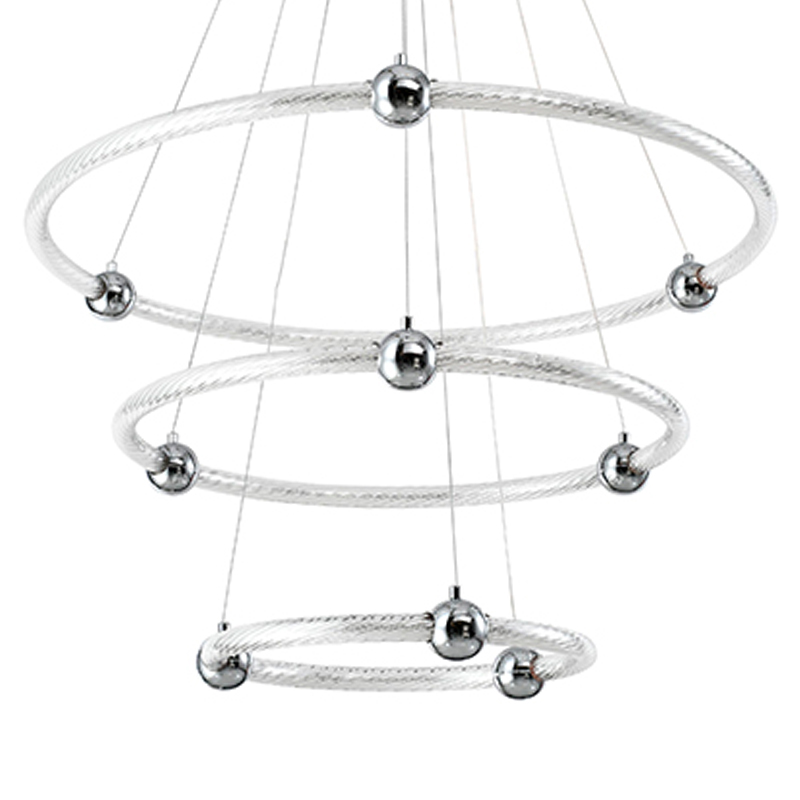 Люстра подвесная трехъярусная c плафонами в виде колец Lighting Rings Silver Серебряный Белый в Орле | Loft Concept 