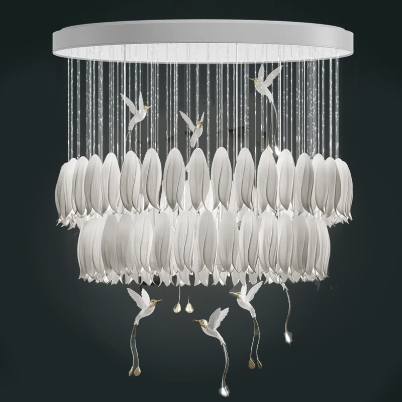 Люстра c Птичками Колибри Sagarti Contemporary chandelier ALBA Flowers & Birds Белый Золотой в Орле | Loft Concept 