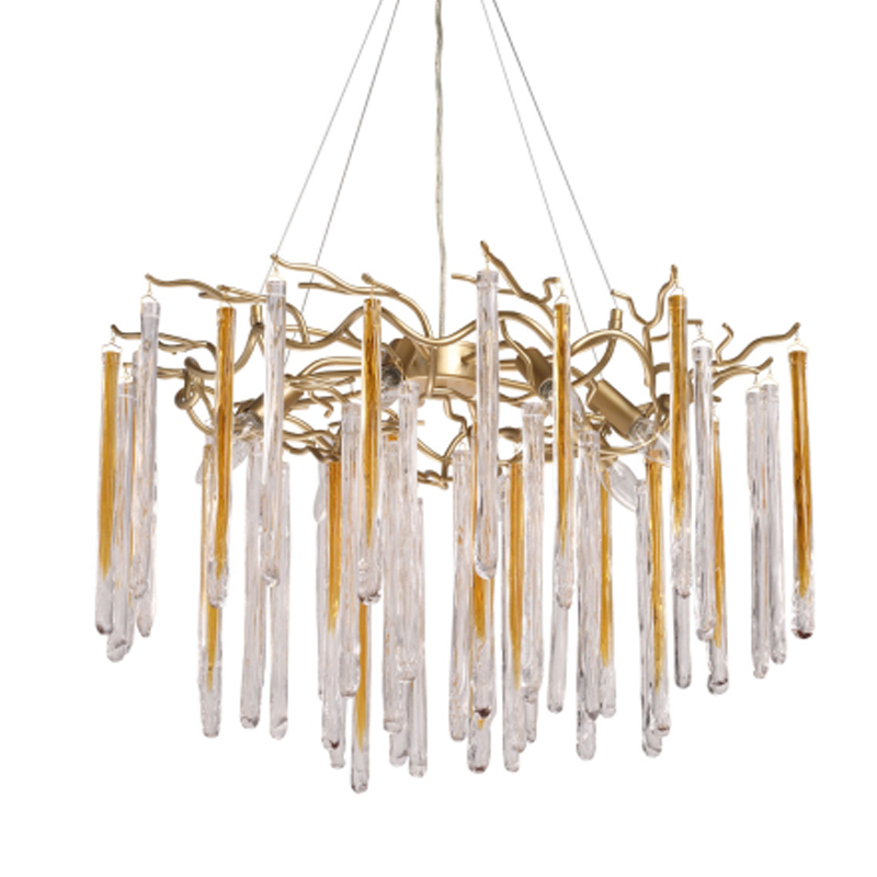 Люстра подвесная золотого цвета с разветвленными ветвями и прозрачными стеклянными подвесками Droplet Chandelier Золотой Прозрачный в Орле | Loft Concept 