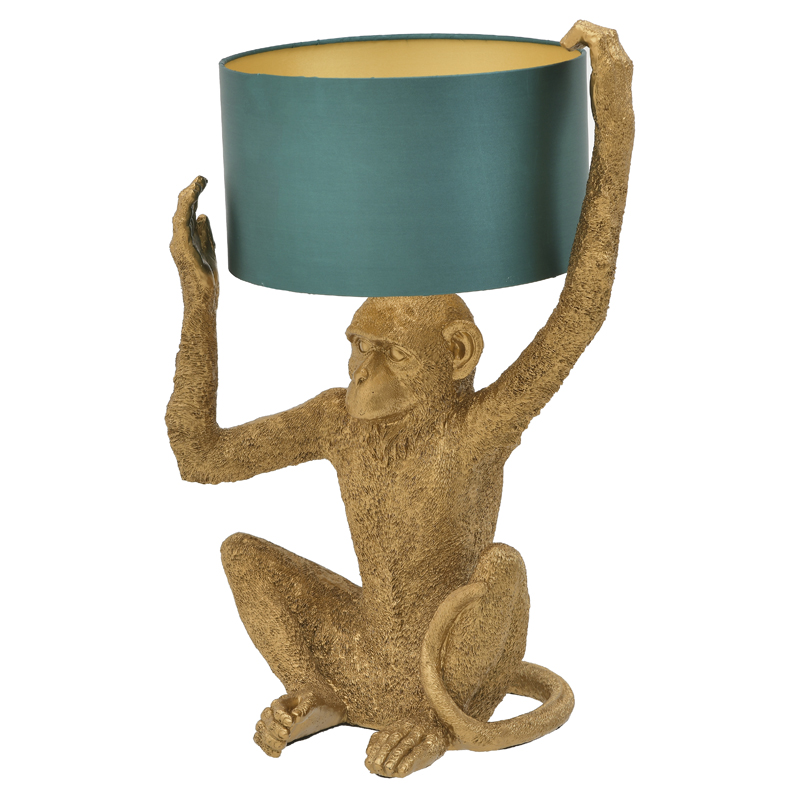 Настольная лампа Gold Monkey Holding Lampshade Золотой Бирюзовый Настольная лампа Gold Monkey Holding Lampshade Золотой Бирюзовый в Орле | Loft Concept