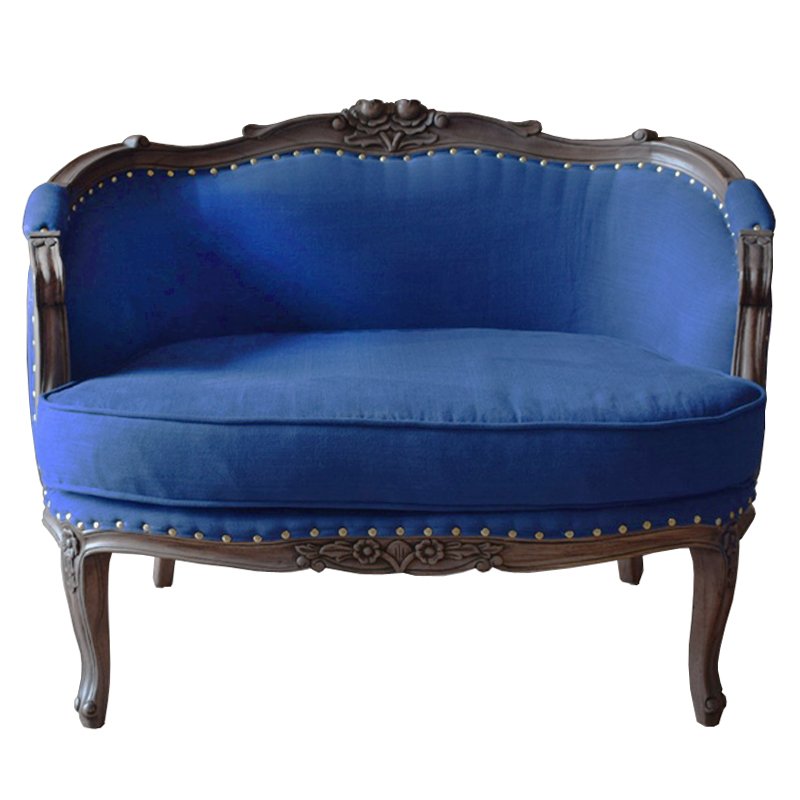 Кресло L.XV MARQUISE GONDOLA CHAIR blue linen Синий Дерево Темно-Серый Кресло L.XV MARQUISE GONDOLA CHAIR blue linen Синий Дерево Темно-Серый в Орле | Loft Concept