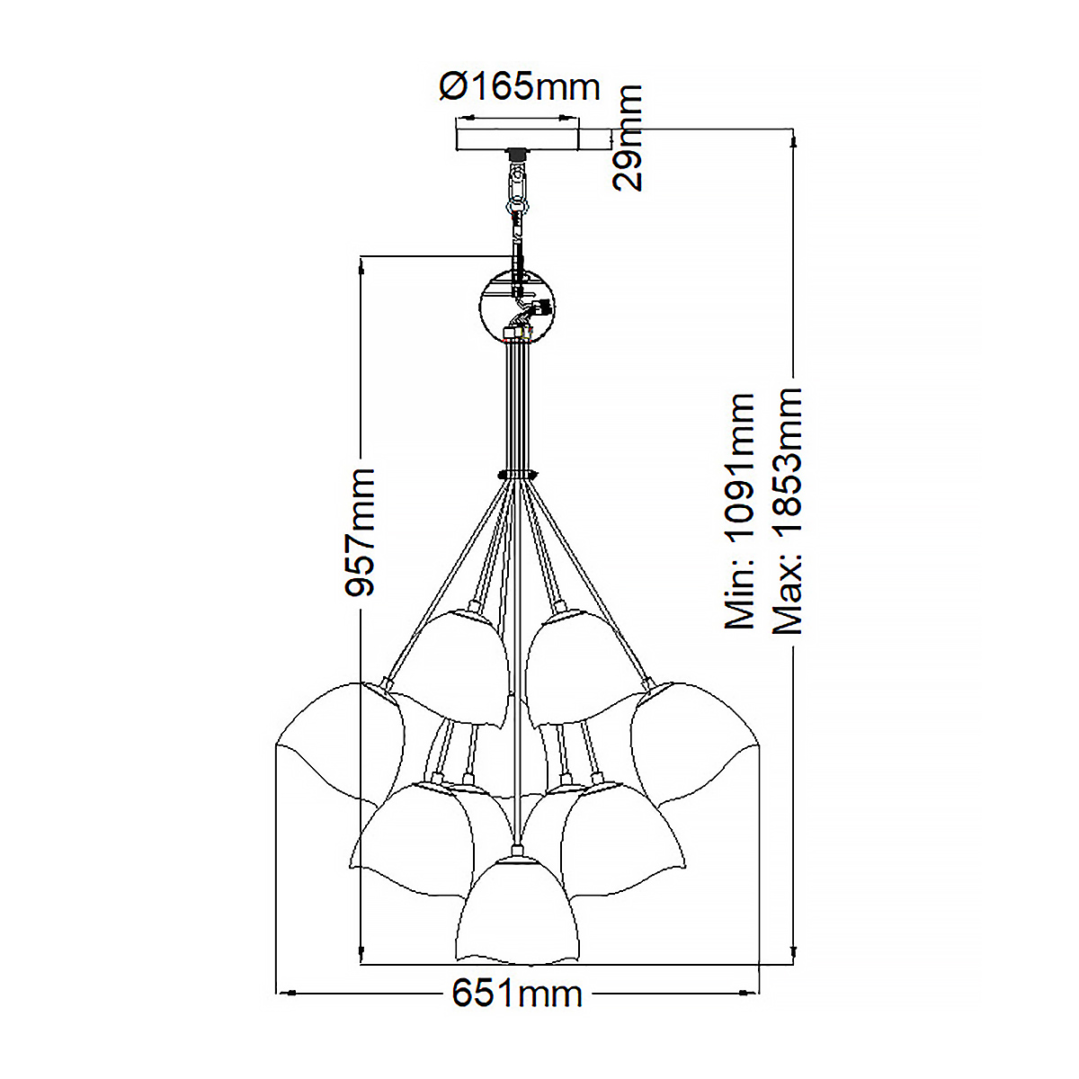 Люстра с 15-ю белыми  плафонами с золотой внутренней поверхностью Hinkley в Орле