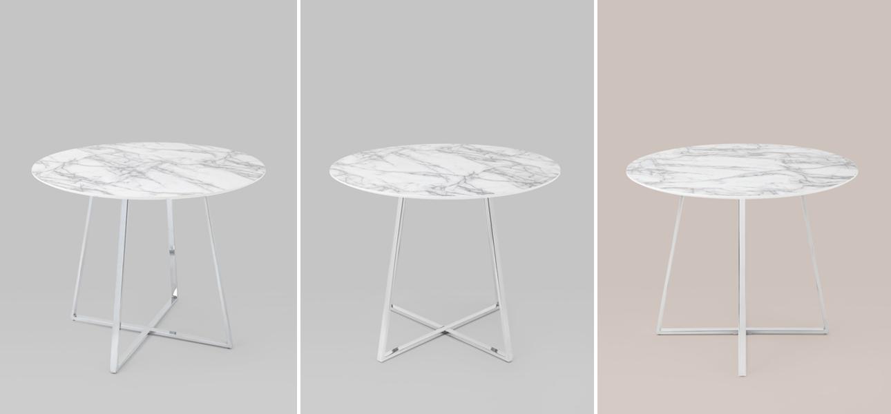 Стол обеденный Connelly столешница белый мрамор ножка серебро - фото