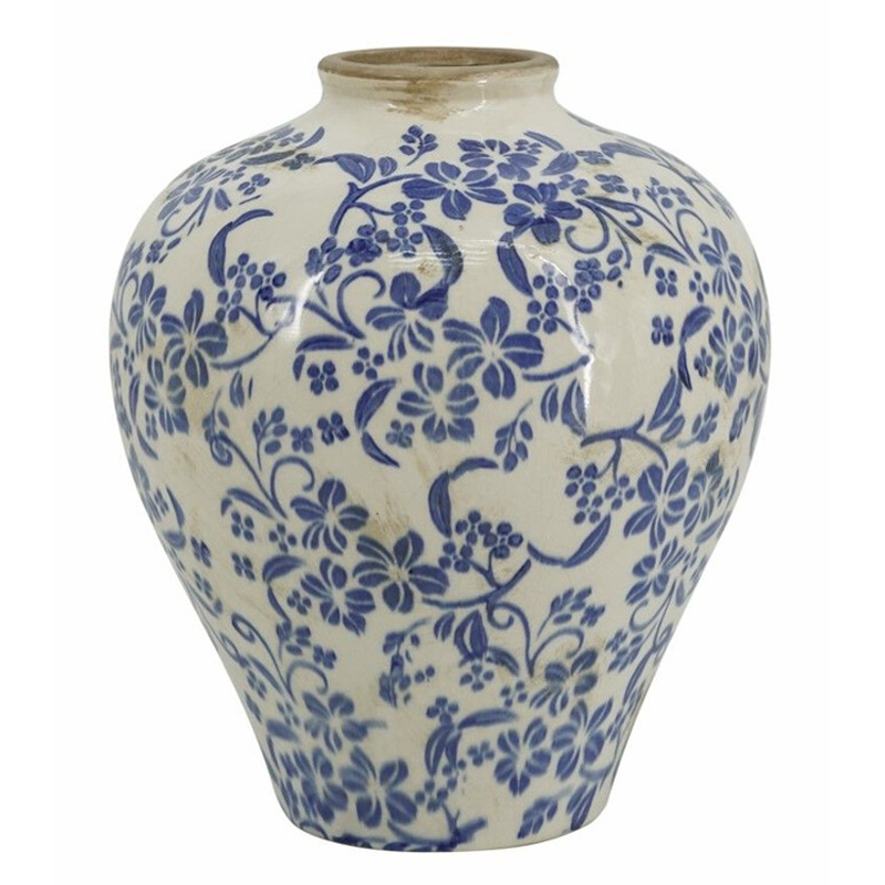 Ваза округлой формы с синим цветочным узором Blue & White Ornament Белый Синий Ваза округлой формы с синим цветочным узором Blue & White Ornament Белый Синий в Орле | Loft Concept